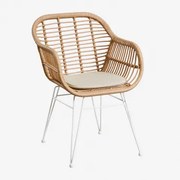 Cadeira De Jardim Com Apoios De Braços Em Rattan Sintético Zole Branco & Beige Creme - Sklum