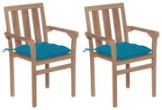 Cadeiras de jardim c/ almofadões azul-claro 2 pcs teca maciça