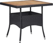 vidaXL Mesa de jantar p/ exterior vime PE/madeira acácia maciça preto