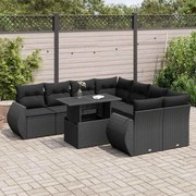 vidaXL 9 pcs conjunto de sofás p/ jardim c/ almofadões vime PE preto