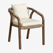 Pack De 4 Cadeiras De Jardim Com Apoios De Braços Em Madeira De Acácia Dubai Castanho-acácia Escuro & Tecido Gardénia Branco - Sklum