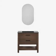 Conjunto De Móvel De Casa De Banho Em Madeira Com Lavatório Integrado Misene Madeira Escura & Ovalado Com Armazenamento Preto 50x90 Cm Oricsa - Sklum