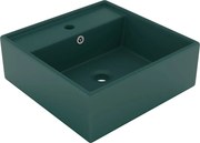 vidaXL Lavatório luxuoso quadrado 41x41 cm cerâmica verde-escuro mate