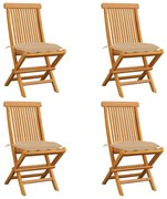 vidaXL Cadeiras de jardim c/ almofadões beges 4 pcs teca maciça
