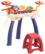 AIYAPLAY Piano Eletrónico para Crianças com 32 Teclas Microfone Banco Luzes 19 Músicas e Bateria 74x32,2x71 cm Multicor