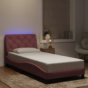 vidaXL Estrutura de cama c/ luzes LED 80x200 cm veludo rosa