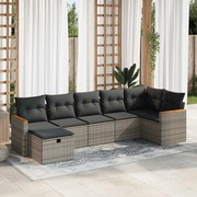 vidaXL 7 pcs conjunto sofás p/ jardim c/ almofadões vime PE cinzento