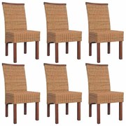 vidaXL Cadeiras de jantar 6 pcs vime genuíno castanho