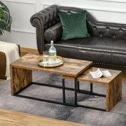 Conjunto de 2 Mesas de Centro Mesinhas de Café com Pés de Metal Estilo Industrial para Sala de Estar Sala de Jantar 90x48x42cm e 59x42x36cm Marrom Rús