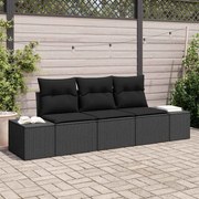 vidaXL Conjunto de Sofá de Jardim 3 Peças com Almofadas Preto em Poly Rattan