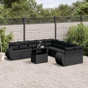 vidaXL 11 pcs conjunto sofás de jardim c/ almofadões vime PE preto