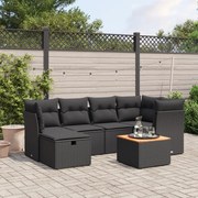 vidaXL 7 pcs conjunto de sofás p/ jardim c/ almofadões vime PE preto