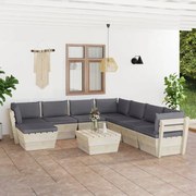 9 pcs conjunto lounge de paletes + almofadões madeira de abeto