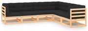 6 pcs conjunto lounge de jardim c/ almofadões pinho maciço