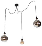 Candeeiro suspenso preto 3 luzes incl. LED fumê regulável - Cava Luxe Moderno