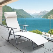 Espreguiçadeira Dobrável Encosto Ajustável para 7 Níveis com Travesseiro Resistente ao Textilene Relaxar na Piscina Exterior Terraço Camping 137x63.5x