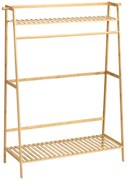 Suporte para Cabide de Bambu para Roupa com 2 Prateleiras de Armazenam