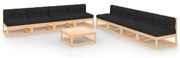 vidaXL 9 pcs conjunto lounge de jardim c/ almofadões pinho maciço