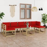 8 pcs conjunto lounge de jardim com almofadões pinho impregnado