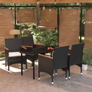 vidaXL 5 pcs conjunto de jantar p/ jardim c/ almofadões preto