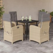 vidaXL 5pcs conj. jantar jardim c/ almofadões vime PE bege misturado