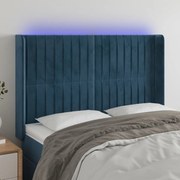 Cabeceira cama c/ luzes LED veludo 147x16x118/128cm azul-escuro