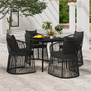 5 pcs conjunto de jantar p/ jardim c/ almofadões preto