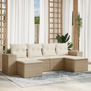 vidaXL 6 pcs conjunto de sofás p/ jardim com almofadões vime PE bege