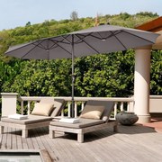 Guarda-sol de jardim Duplo 4,7 x 2,8 m grande com pega sem base Estrutura de 12 hastes para jardim piscina pátio cinzento escuro