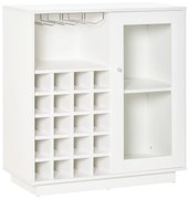 HOMCOM Aparador de Cozinha com Suporte para 20 Garrafas Armário Auxiliar com 1 Porta de Cristal Prateleiras 80x36x85cm Branco | Aosom Portugal