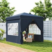 Tenda Dobrável Pop-Up 248x248x270 cm com 4 Paredes Laterais Anti-UV Altura Ajustável e Bolsa de Transporte Azul Escuro