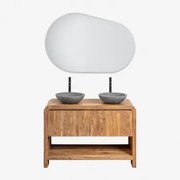 Conjunto De Móvel De Casa De Banho Em Madeira Vacry Castanho Acácia & 2 X Cimento Cinzento Redondo Ø40 Cm Tarsis & Oval - Sklum