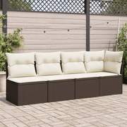 vidaXL Sofá de jardim com almofadões 4 lugares vime PE castanho