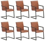 Cadeiras de jantar cantilever 6 pcs couro genuíno castanho