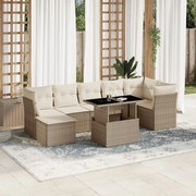 vidaXL 8 pcs conjunto de sofás p/ jardim com almofadões vime PE bege