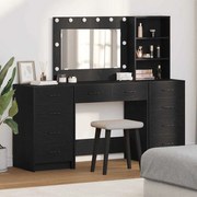 vidaXL Conjunto de Mesa de Maquilhagem em 3 Peças com Espelho LED em Madeira Engenheirada Preto