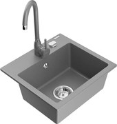 Mexen Milo lava-loiça de granito de 1 cuba com torneira de cozinha Telma, cinzento - 6505-71-670200-71