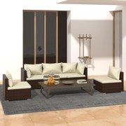 vidaXL 5 pcs conjunto lounge jardim c/ almofadões vime PE castanho