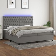 vidaXL Cama box spring c/ colchão e LED 200x200 cm tecido cinza-escuro