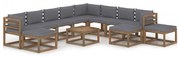 12 pcs conjunto lounge p/ jardim c/ almofadões antracite