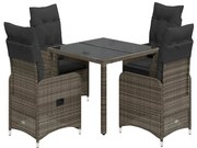 vidaXL 5 pcs conjunto bistrô de jardim c/ almofadões vime PE cinza