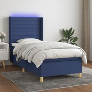 Cama box spring c/ colchão e LED 100x200 cm tecido azul