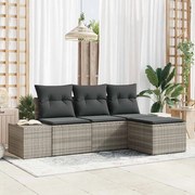 vidaXL Conjunto de Sofá de Jardim de 4 Peças com Almofadas em Poliratan Cinza Claro