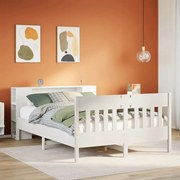 vidaXL Cama com estante sem colchão 120x200 cm pinho maciço branco