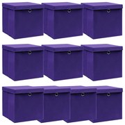 vidaXL Caixas de arrumação com tampas 10 pcs 32x32x32 cm tecido roxo