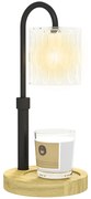 HOMCOM Candeeiro de Mesa Candeeiro Aquecedor de Vela com Base de Madeira Ecrã de Vidro Ø15x32,5 cm Multicor