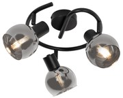 Candeeiro de teto Art Deco preto com vidro fumê 3 luzes redondo - Vidro