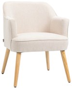 HOMCOM Poltrona Estilo Nórdico Estofada em Linho com Pés de Madeira para Dormitório Escritório Estúdio 64,5x65x79,5 cm Creme | Aosom Portugal
