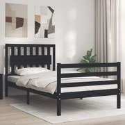 Estrutura de cama com cabeceira 100x200 cm madeira maciça preto