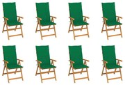 vidaXL Cadeiras de jardim reclináveis c/ almofadões 8 pcs teca maciça